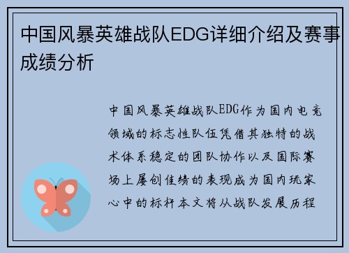 中国风暴英雄战队EDG详细介绍及赛事成绩分析